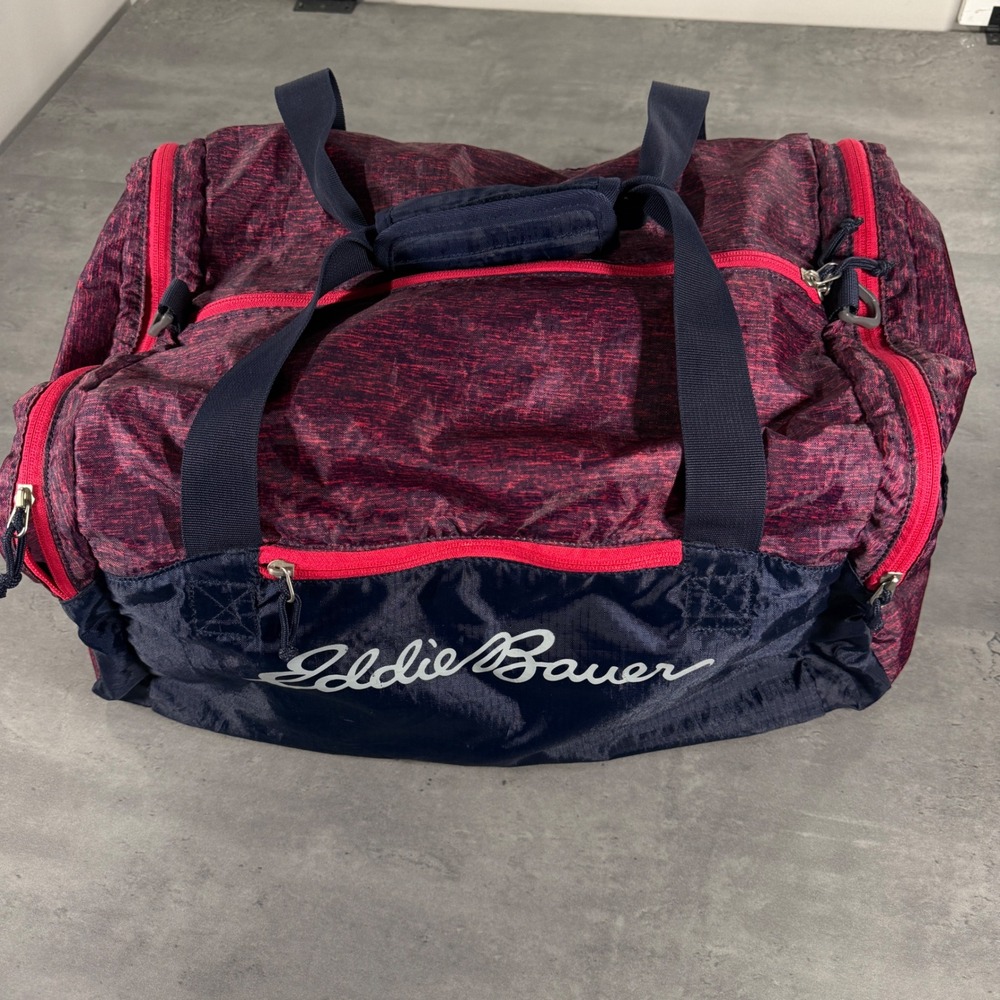 Eddie Bauer Duffel Bag Unisex 40L Red Navy Stowaway Packable Travel Gym